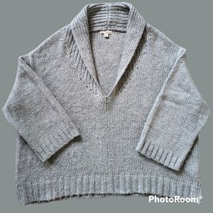 GAP Chunky Alpaca Silver Gray Shawl Neck Cropped Knit Soft Sailor Sweater